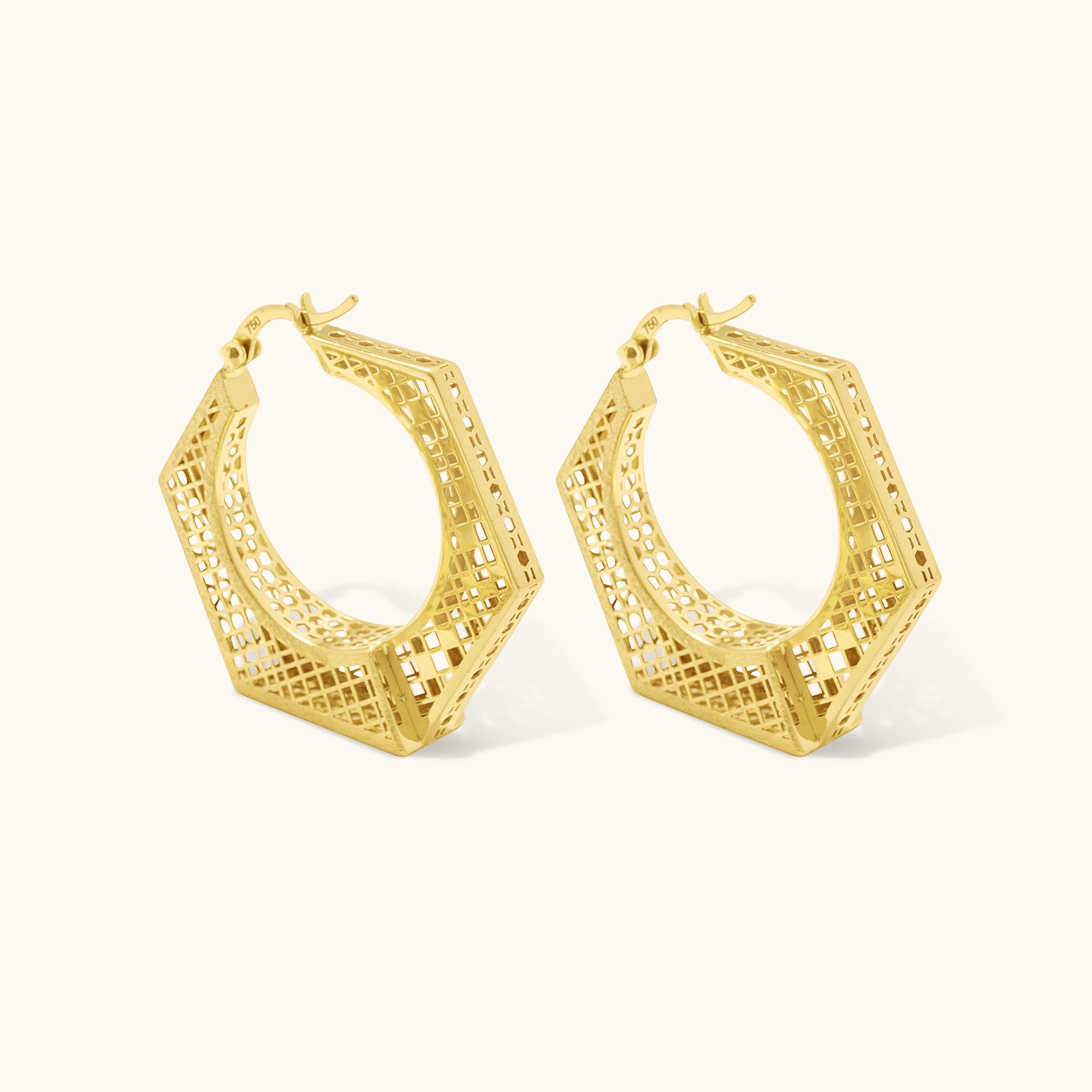 Gold shops plated octagon dangles, two tone layered geometrical earrings, thin wire gold vermeil heptagon earrings