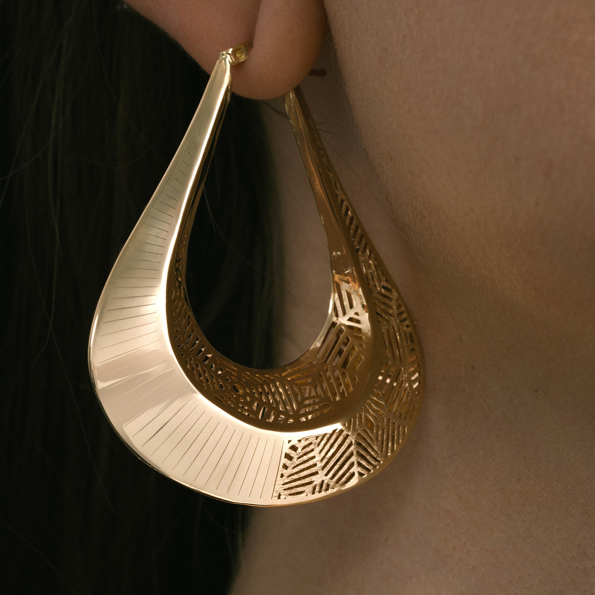 Celestial Patterned Tear Drop Big Hoop Earrings