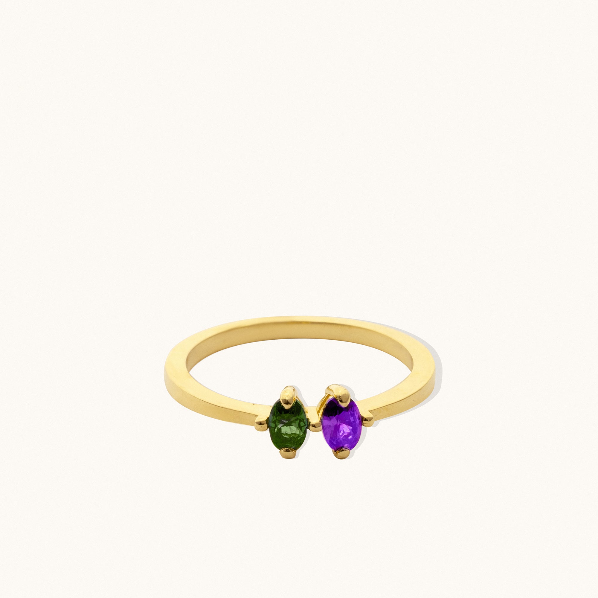 Duo Birthstone Gemstone Gold Ring