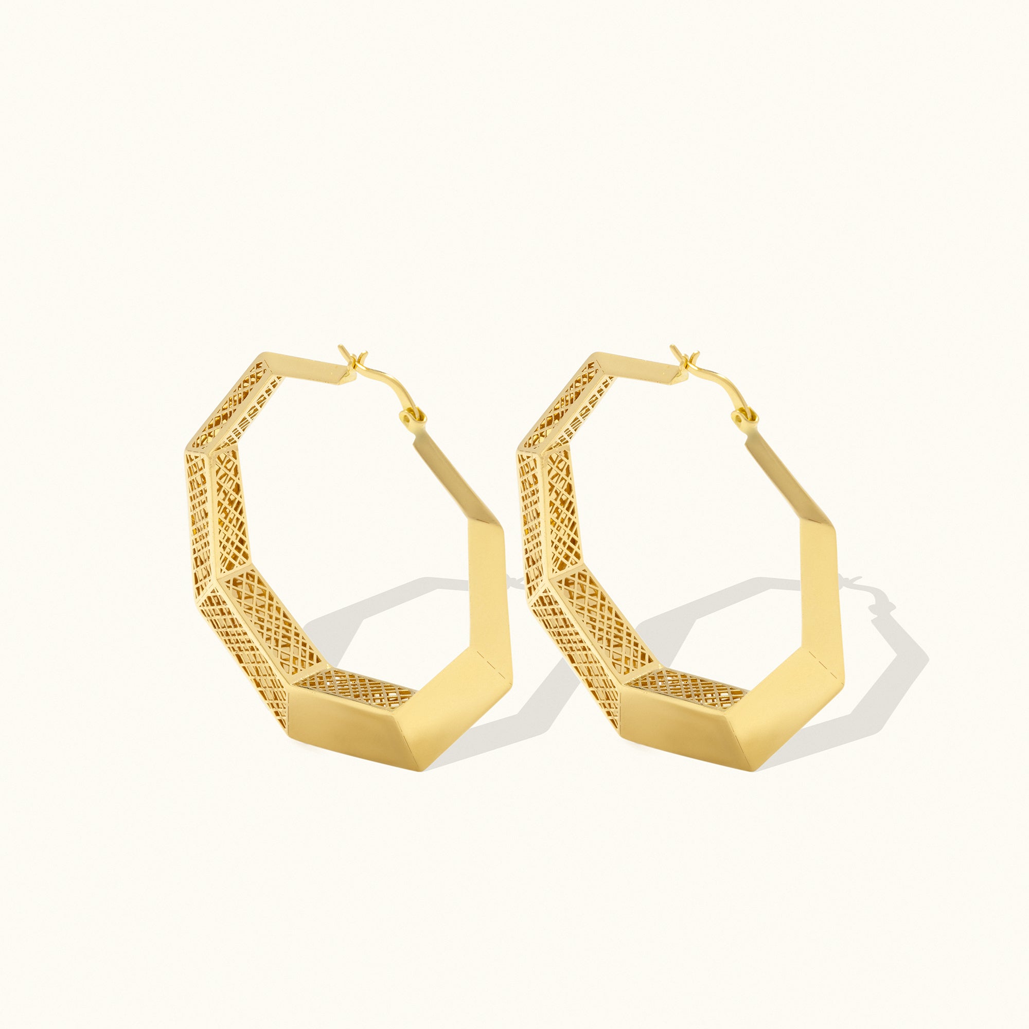 Angular Big Hoop Gold Earrings