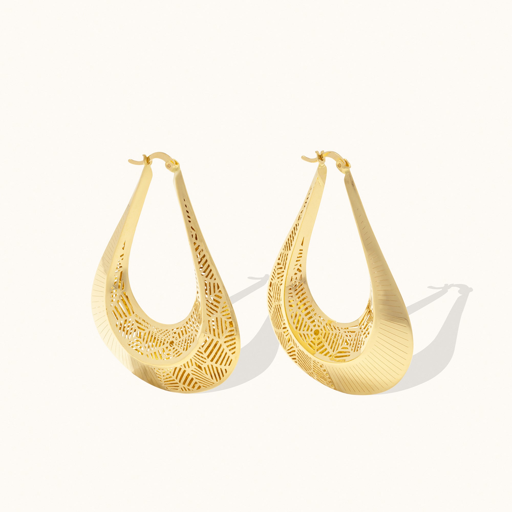 Celestial Patterned Tear Drop Big Hoop Gold Earrings