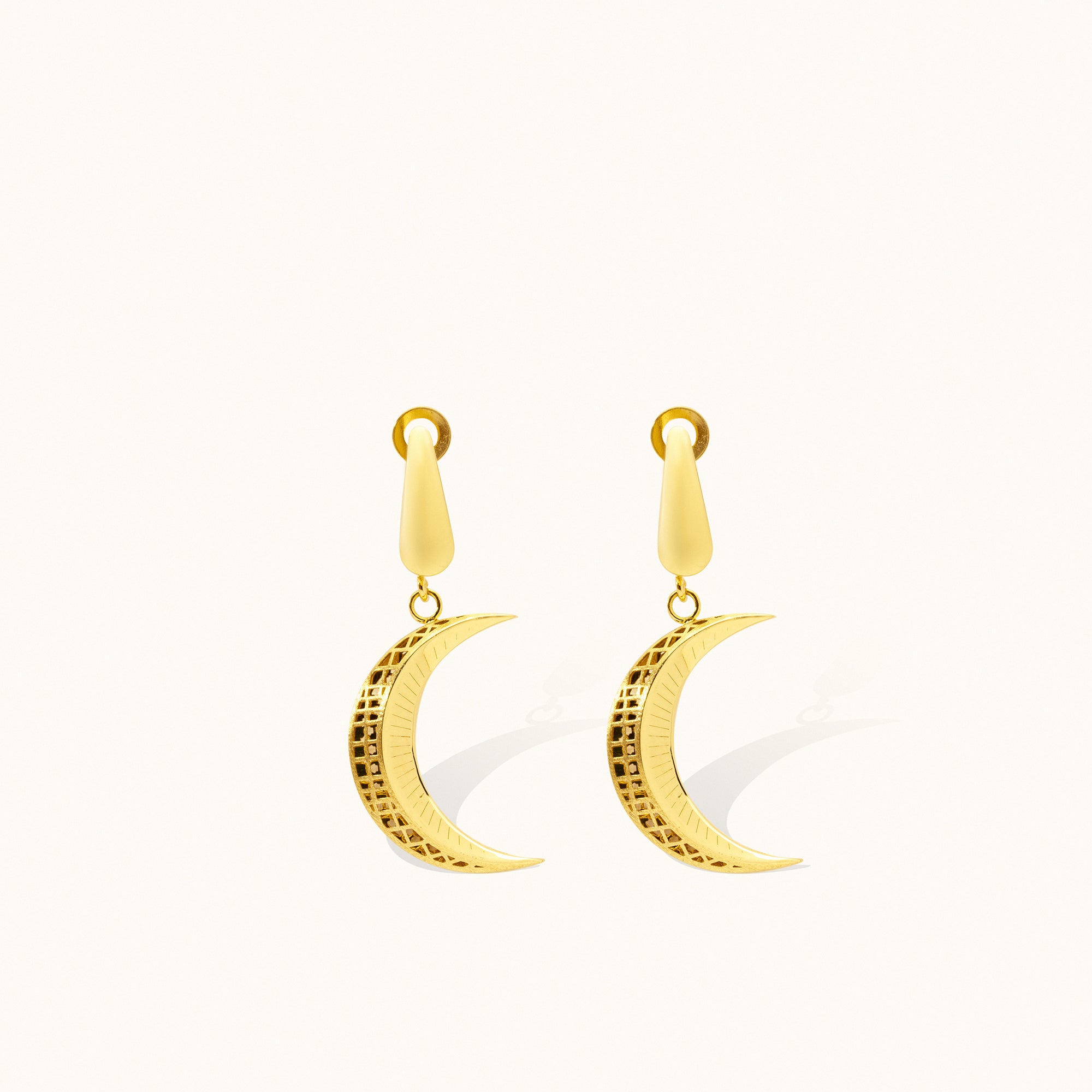 Crescent Moon Drop Gold Earrings