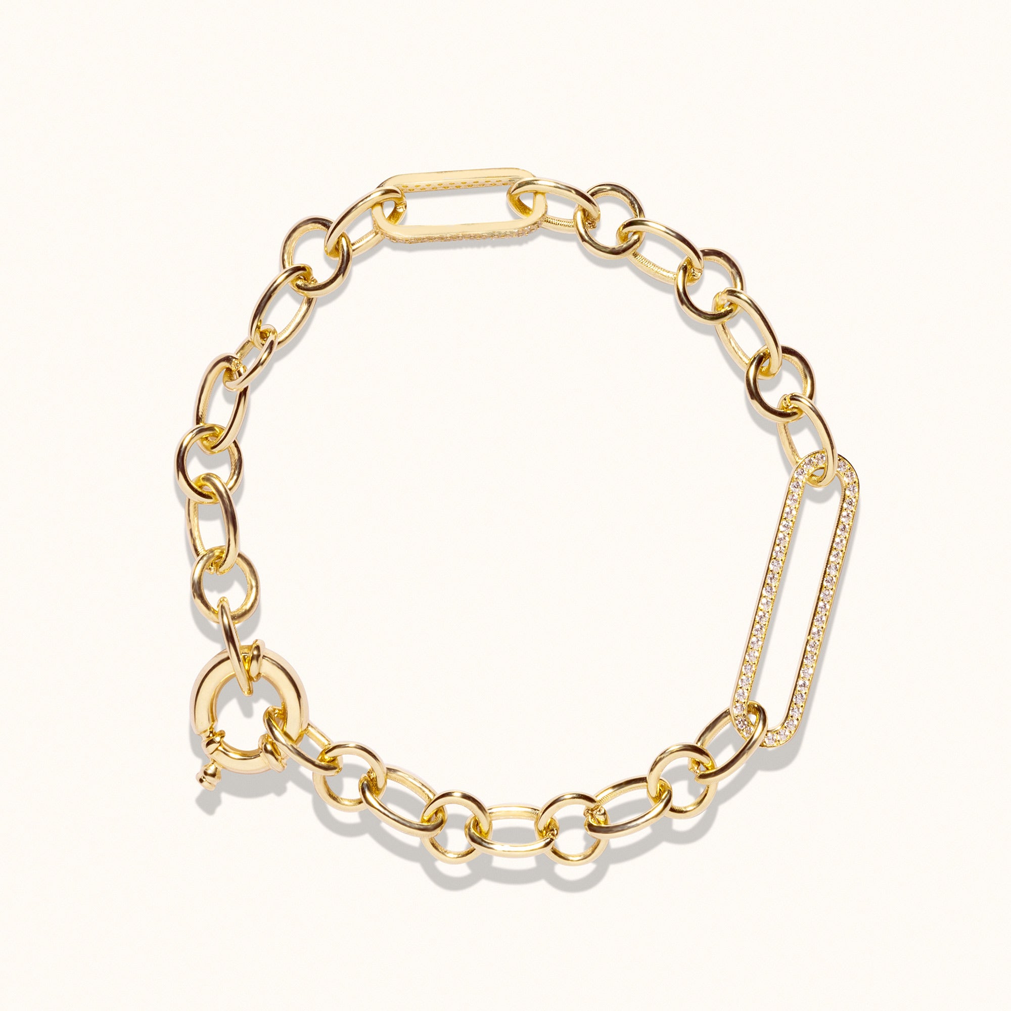 Long Paperclip Hallow Gold Bracelet