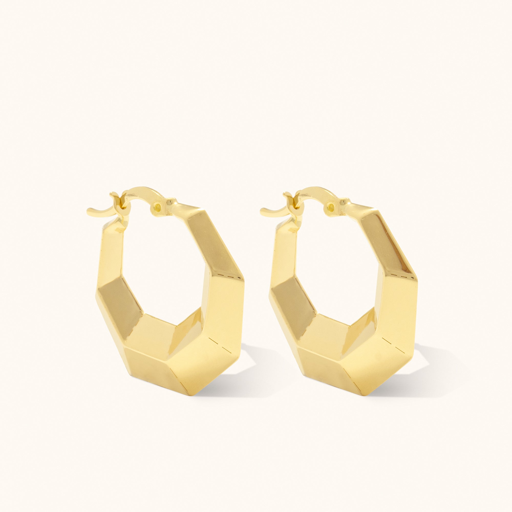 Chunky Hexagon Hoop Gold Earrings