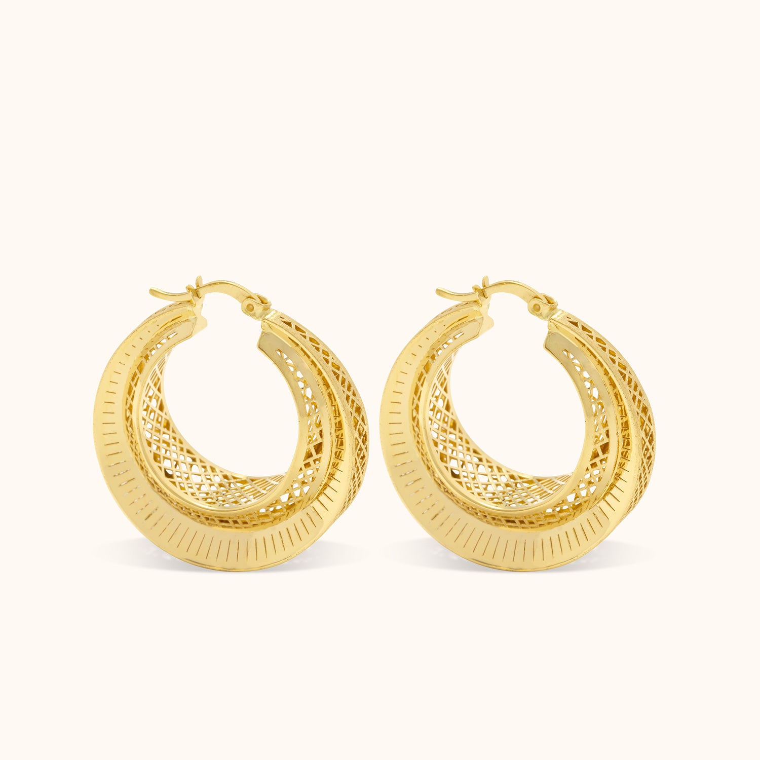 Geometric Line Edge Sun Hoop Gold Earrings