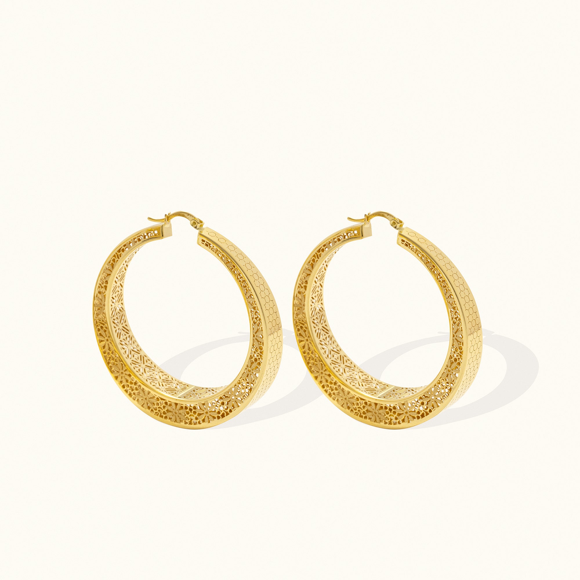 Floral Hoop Gold Earrings