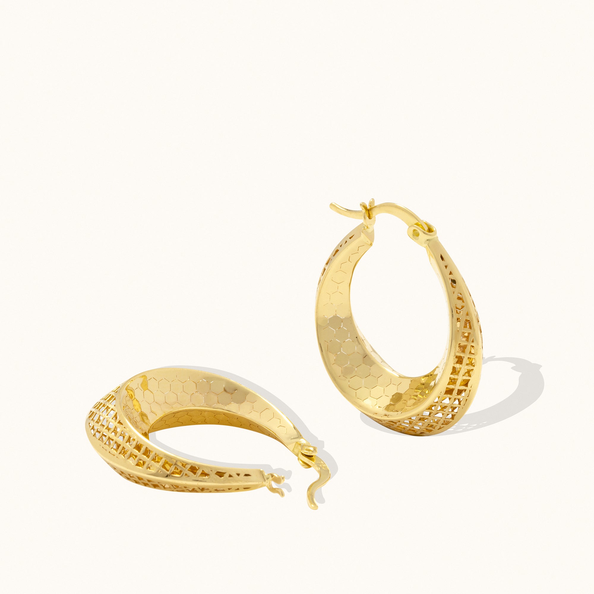 Geometric Patterned Small Hoop Gold Earrings