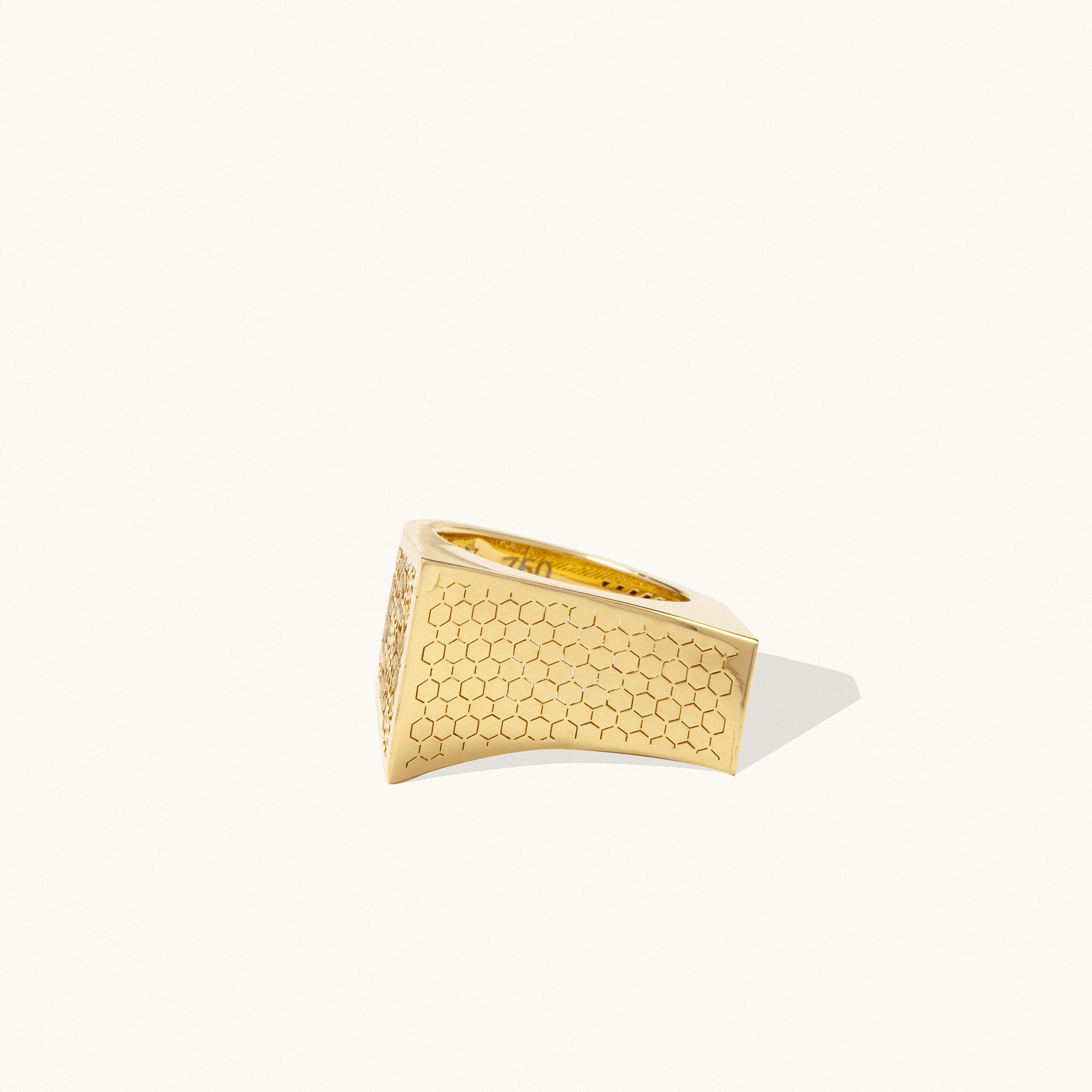 Asymmetric Floral and Honeycomb Gold Ring