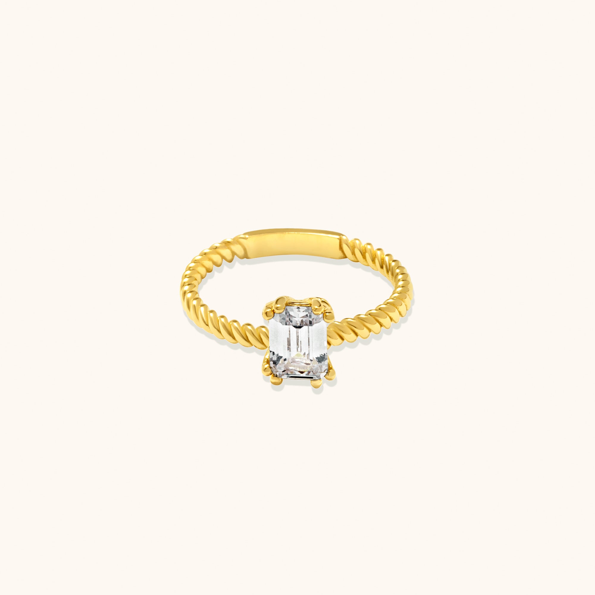 Emerald Cut Twisted Gemstone Gold Ring