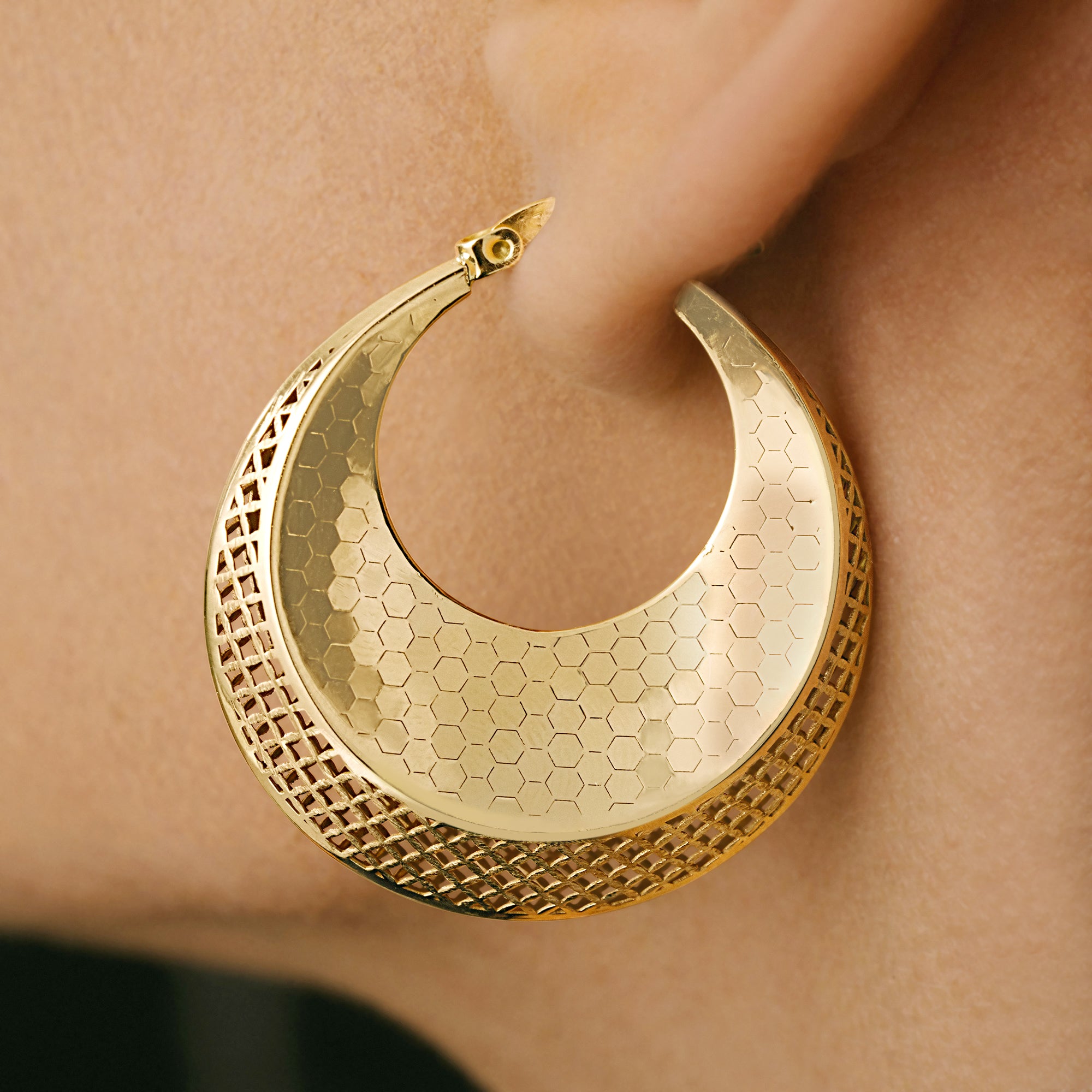 Honeycomb & Geometric Patterned Big Hoop Earrings