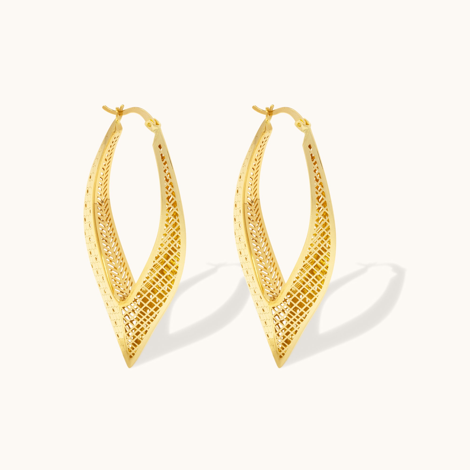 Geometric Hollow Tear Drop Hoop Gold Earrings