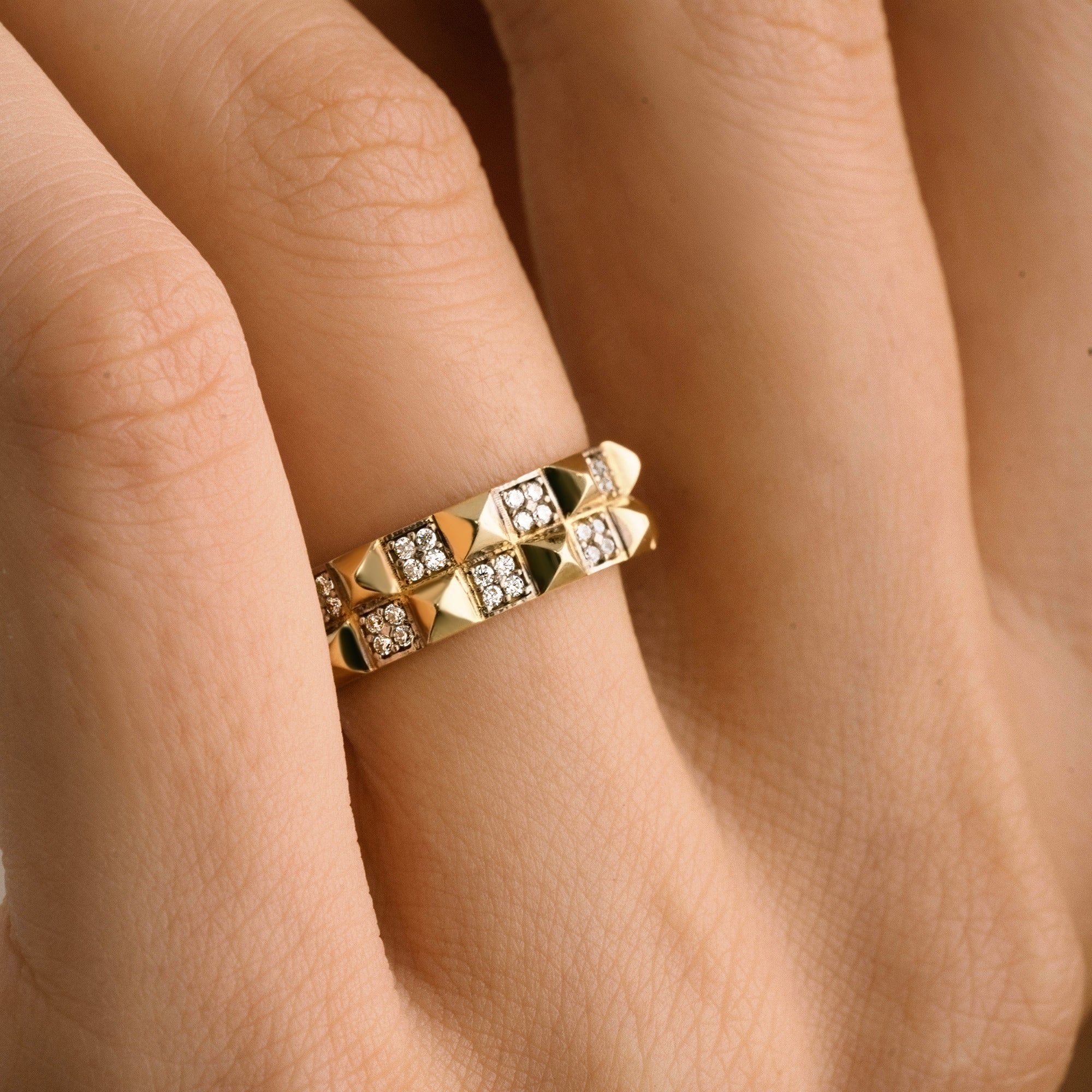 Checkered Half Eternity Ring