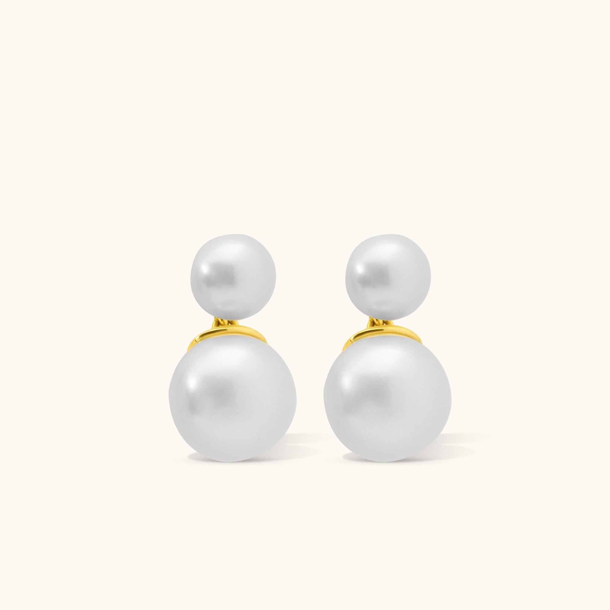 Double Pearl Stud Gold Earrings