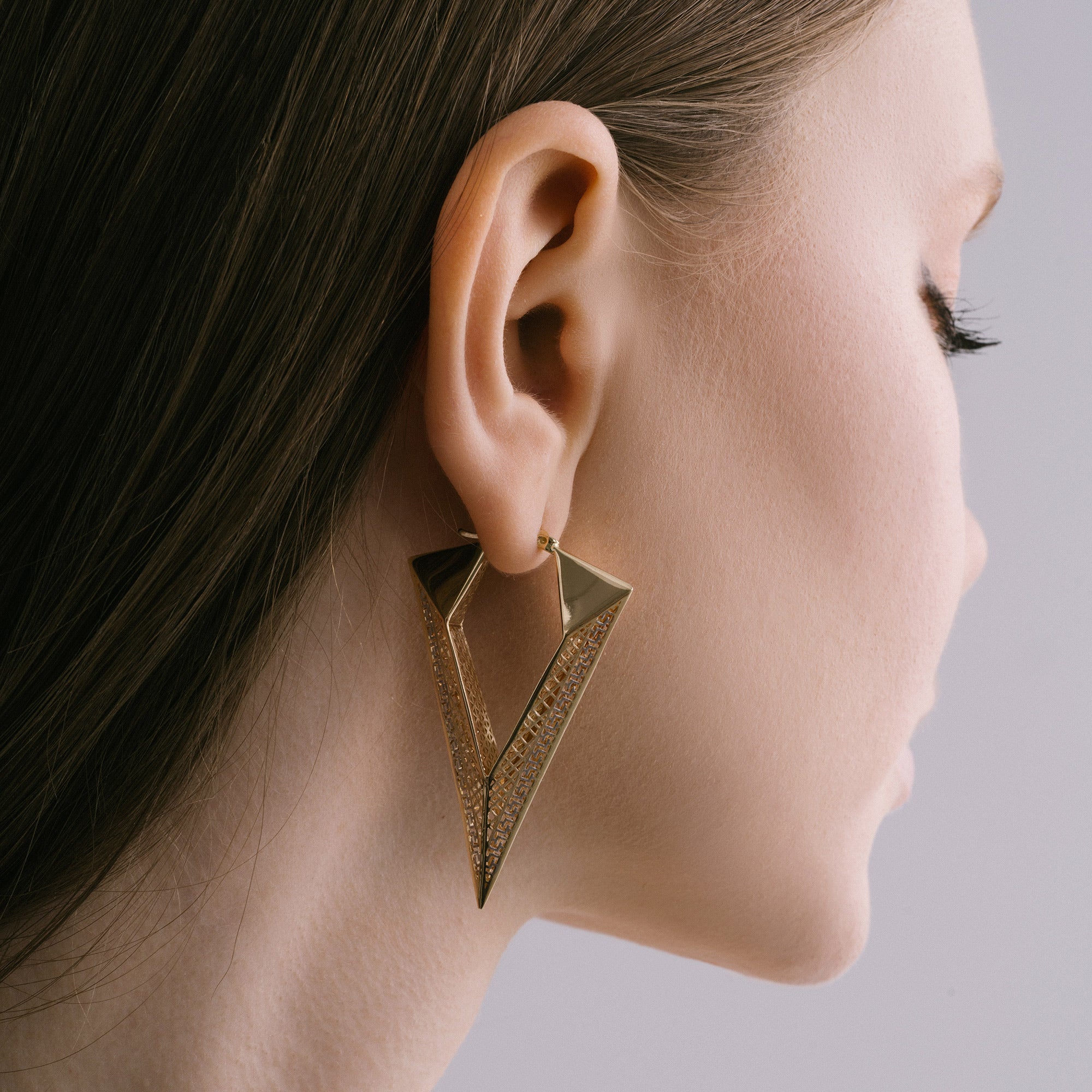 Patterned Prism Hoop Gold Earrings