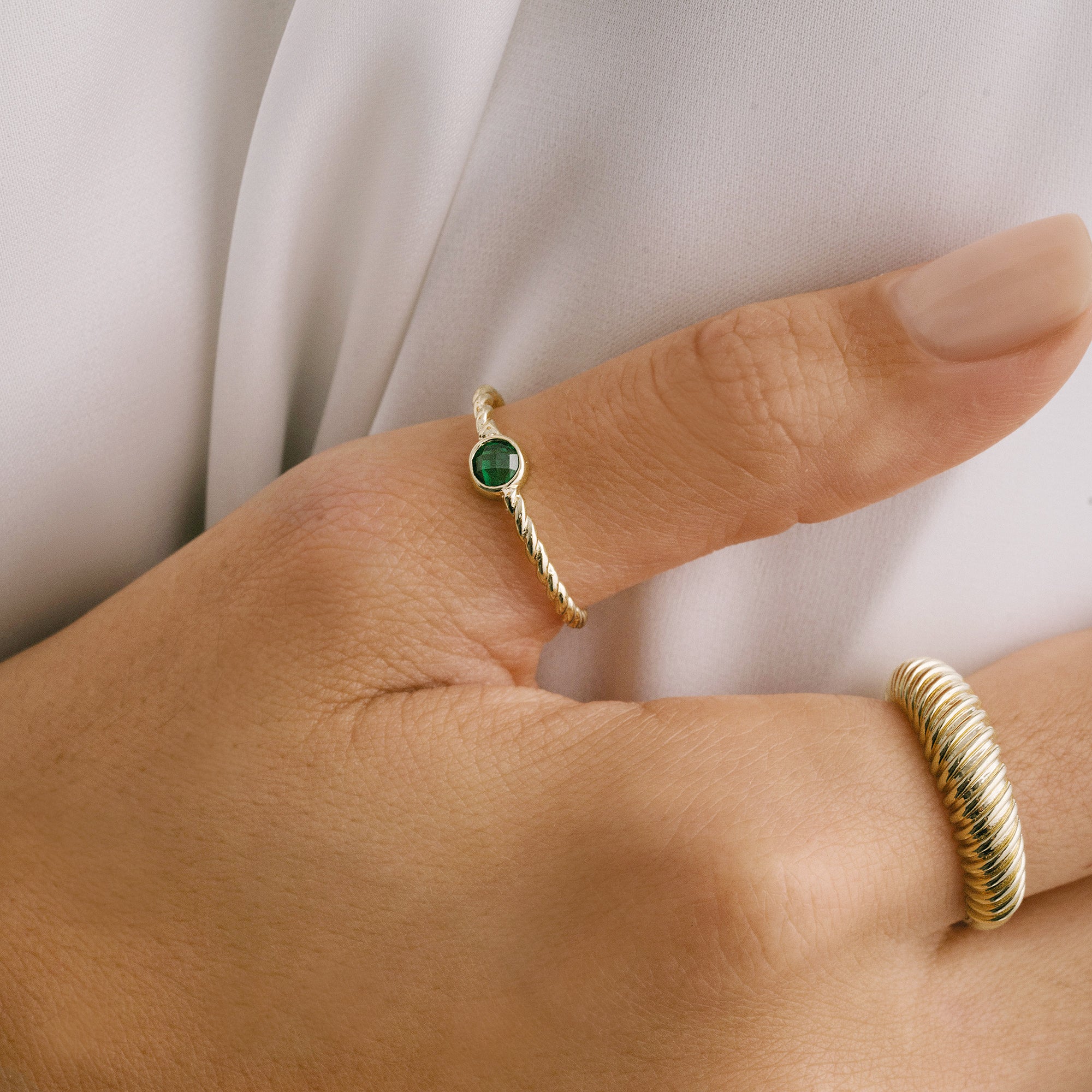 Twisted Green Gemstone Ring